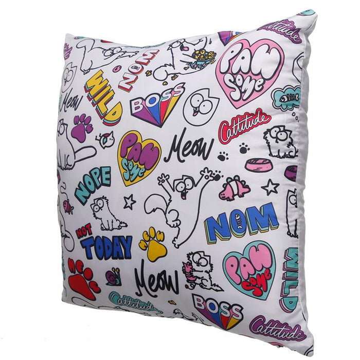 White Simon's Cat Pawsome Cushion with Insert 50 x 50cm
