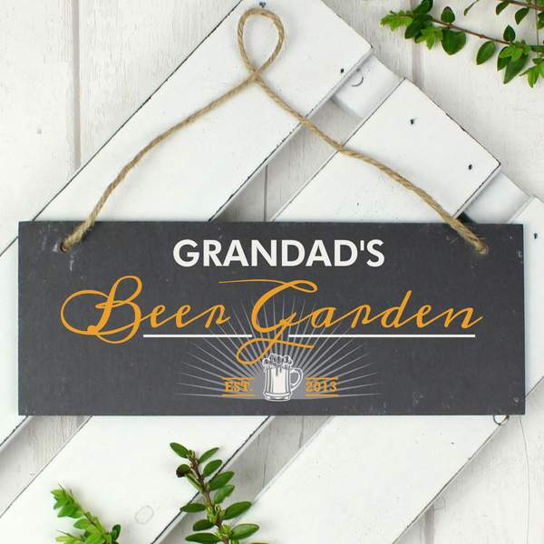 Personalised Beer Garden Printed Hanging Slate Sign