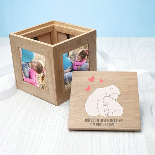 Personalised The Best Mama Bear Oak Photo Cube Keepsake Box - Myhappymoments.co.uk