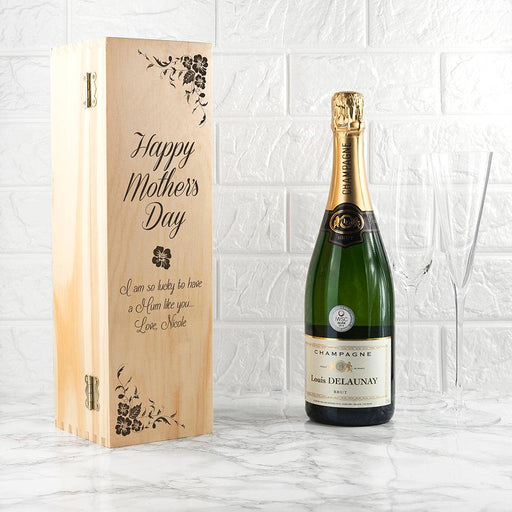 PERSONALISED MOTHER'S DAY WINE BOX WITH FLORAL CORNERS
