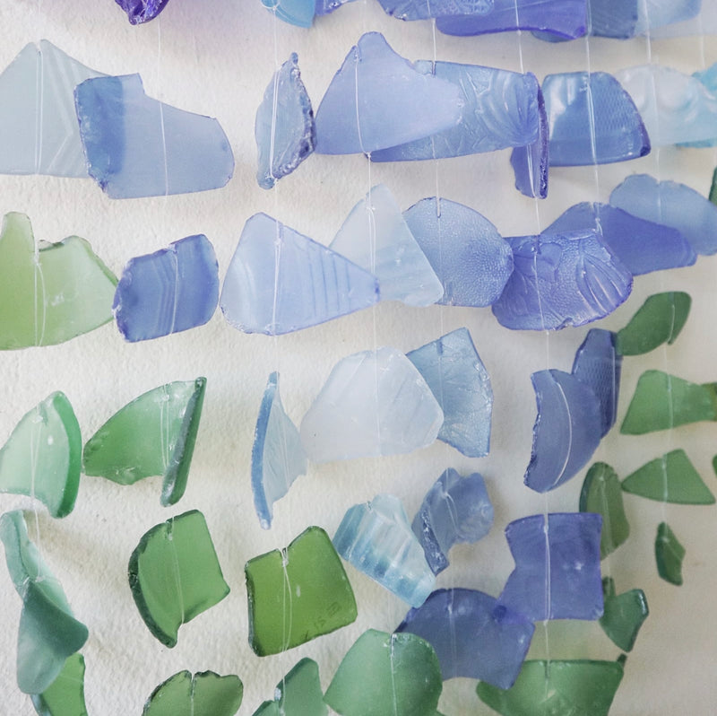 Three Stick Recycled Glass Driftwood Wind Chime - Blue & Green