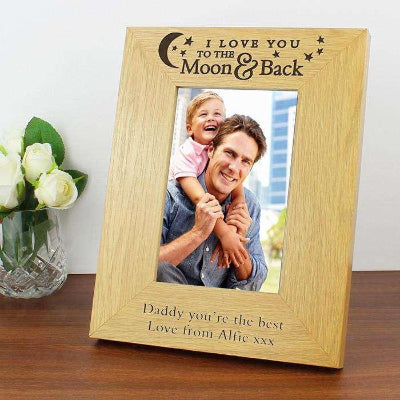 Personalised I Love You To the Moon and Back Photo Frame Oak Finish 4x6