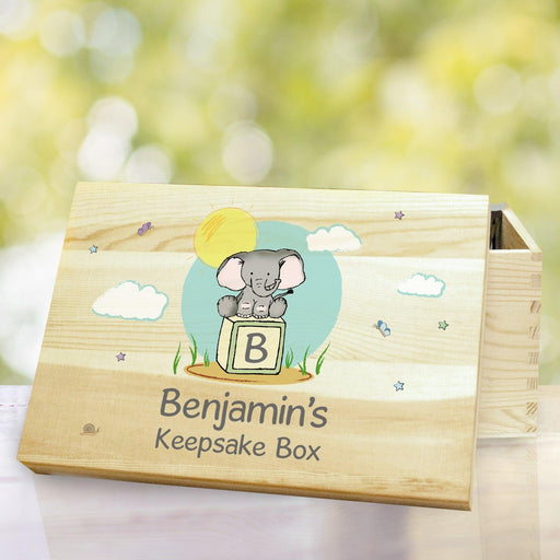 Personalised Elephant Safari Wooden Memory Box - Myhappymoments.co.uk