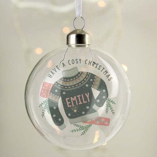 Personalised Cosy Jumper Christmas Glass Bauble