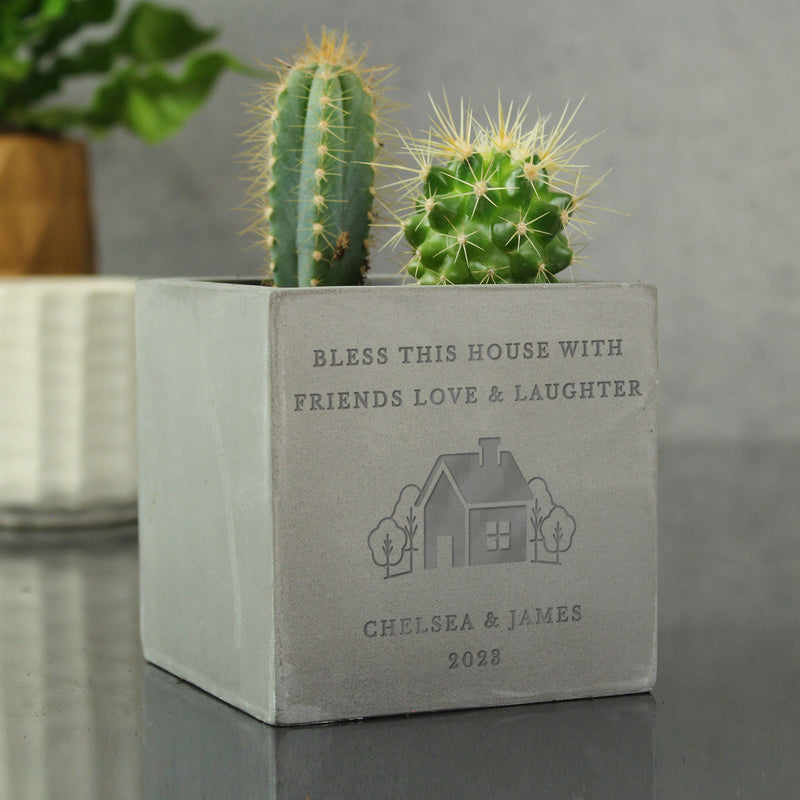 Personalised House Concrete Flower Pot