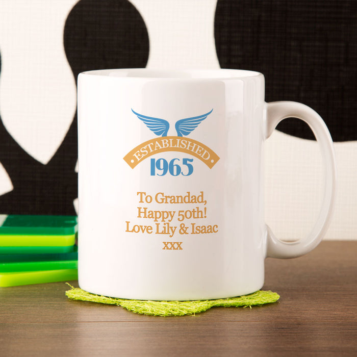 Personalised 50th Birthday Established Since Mug For Him - Myhappymoments.co.uk