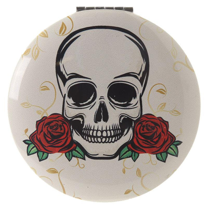 Skull and Rose Design Compact Mirror