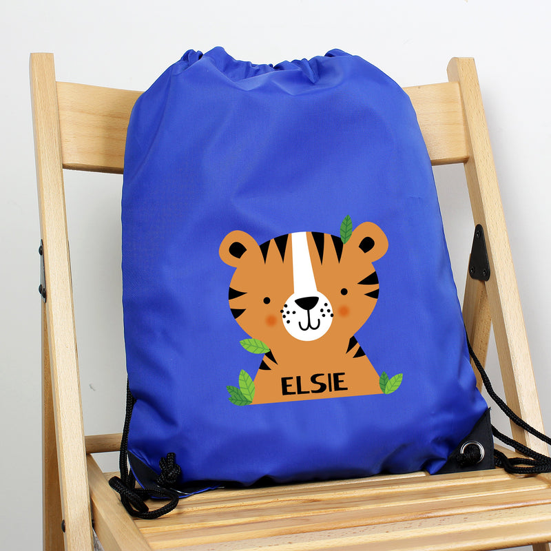 Personalised Tiger Blue Kit Drawstring Bag