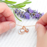 Rose Gold Initial Necklace with Mother of Pearl and Crystal Charms
