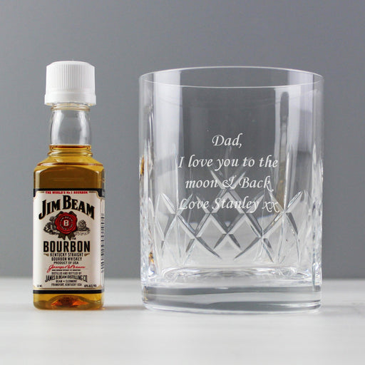 Personalised Cut Crystal Tumbler Glass & Bourbon Whiskey Miniature Set