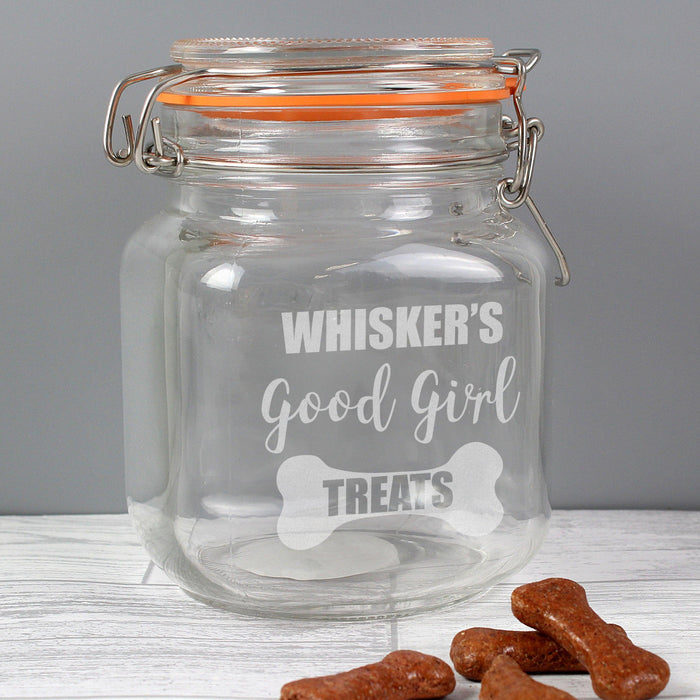 Personalised Good Girl Pet Treats Glass Kilner Jar - Cat or Dog 
