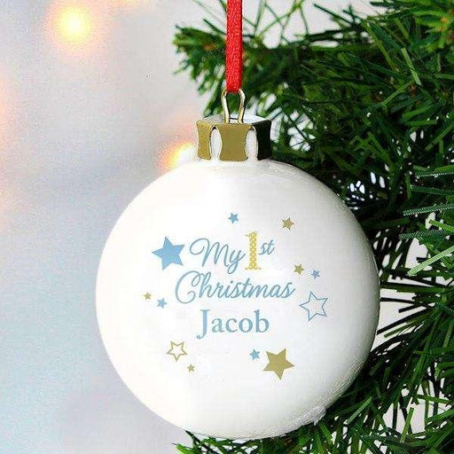 Personalised Gold & Blue Stars My 1st Christmas Bauble - Myhappymoments.co.uk