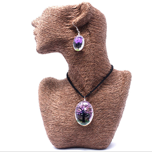 Pressed Flowers Jewellery Set - Tree of Life - Lavender