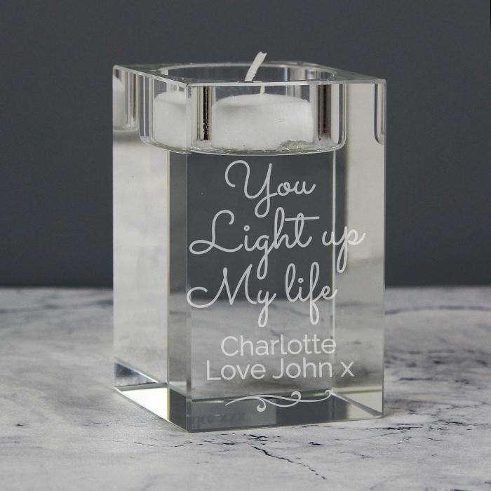 Personalised You Light Up My Life Glass Tea Light Holder - Myhappymoments.co.uk