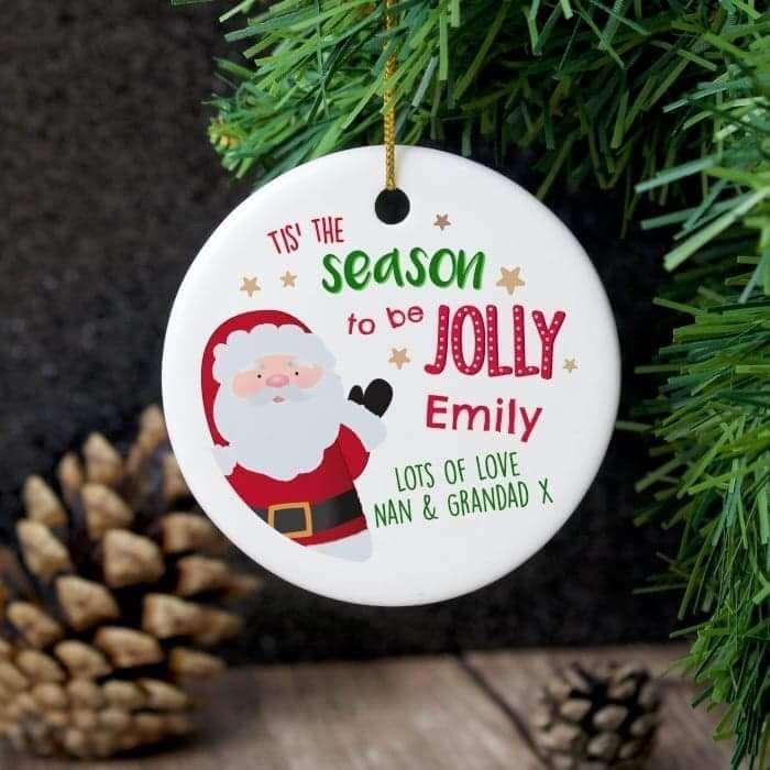 Personalised Tis The Season To Be Jolly Round Ceramic Christmas Decoration - Myhappymoments.co.uk