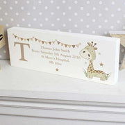 Personalised Hessian Giraffe Wooden Block Sign - Myhappymoments.co.uk