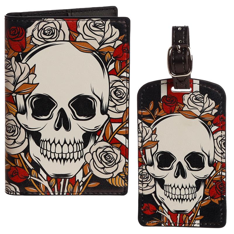 Skulls & Roses Luggage Tag and Passport Cover Set