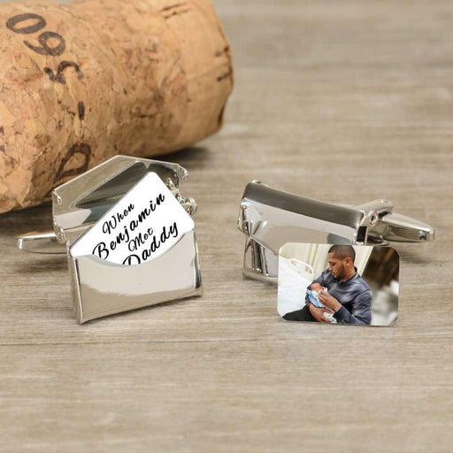 Personalised When Baby Met Daddy Photo Envelope Cufflinks - Myhappymoments.co.uk