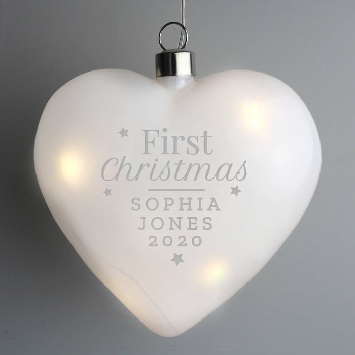 Personalised First Christmas LED Hanging Glass Heart Decoration 