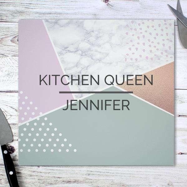 Personalised Geometric Glass Chopping Board & Worktop Saver