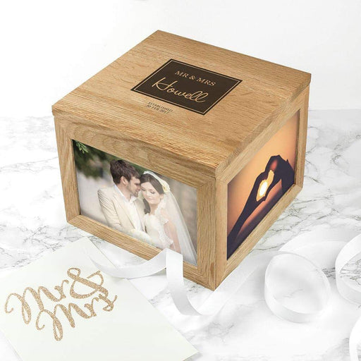 Personalised Wedding Oak Photo Keepsake Cube Box - Myhappymoments.co.uk