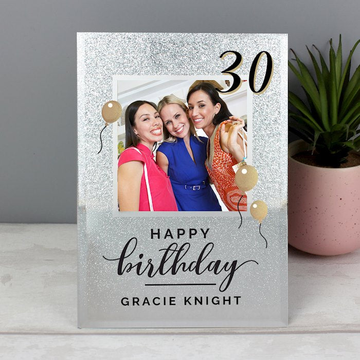 Personalised 30th Birthday Glitter Glass Photo Frame 4x4 - Myhappymoments.co.uk