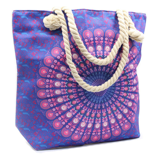 Mandala Tote Beach Bag Rope Handle - Purple Blue
