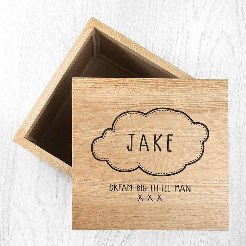 Personalised Baby Name In Cloud Oak Photo Keepsake Box - Myhappymoments.co.uk