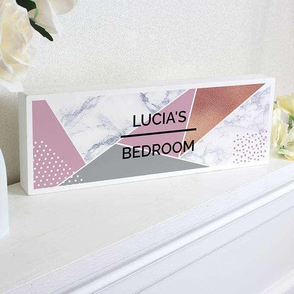 Personalised Geometric Wooden Block Sign - Myhappymoments.co.uk