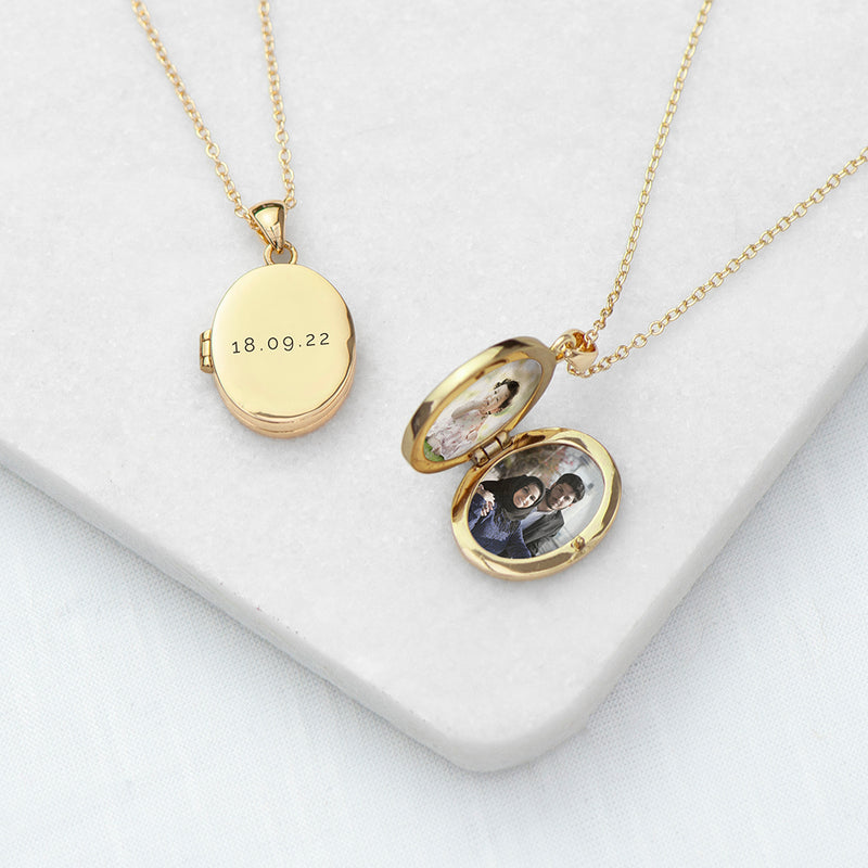 Personalised Oval Photo Locket Necklace - Gold Plated