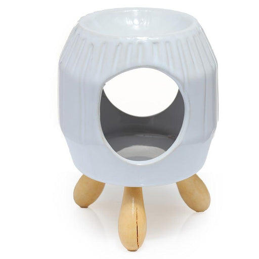 Ceramic White Abstract Ridged Oil Burner with Feet
