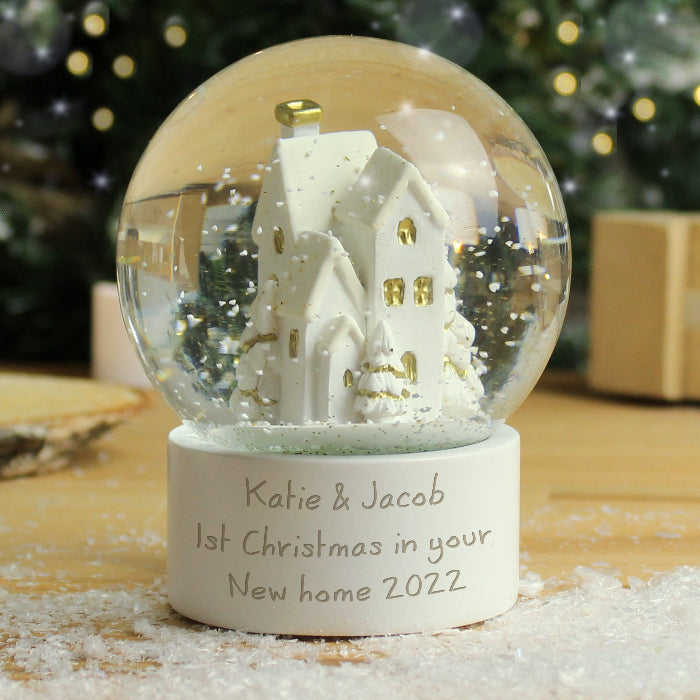 Personalised Christmas Village Glitter Snow Globe - Any Message