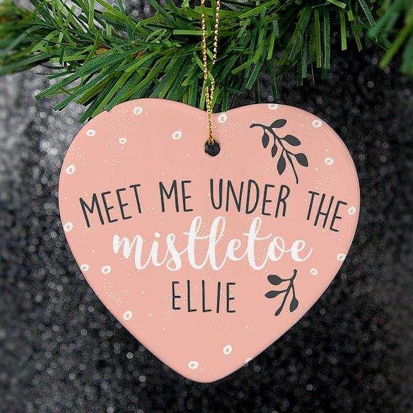 Personalised Meet Me Under The Mistletoe' Christmas Decoration - Myhappymoments.co.uk