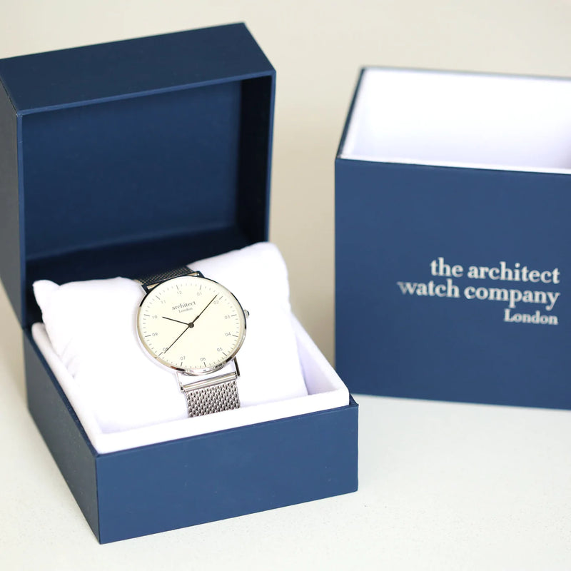 Personalised Men's Architect Zephyr Watch With Steel Silver Mesh Strap