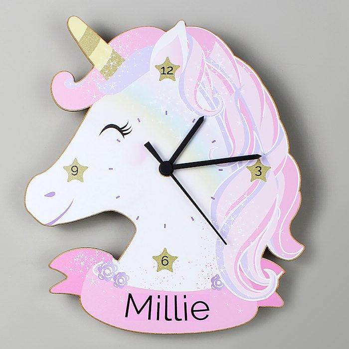 Personalised Unicorn Shape Wooden Clock