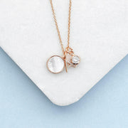 Rose Gold Initial Necklace with Mother of Pearl and Crystal Charms