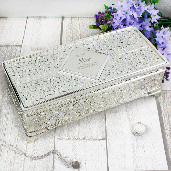 Personalised Swirls & Hearts Antique Silver Plated Jewellery Box - Myhappymoments.co.uk