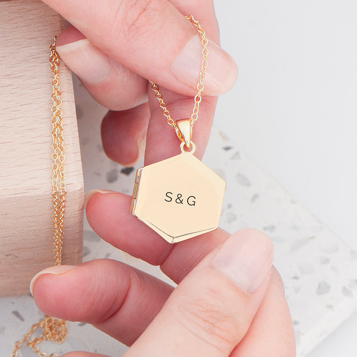 Personalised Hexagonal Photo Locket Necklace - Gold Plated