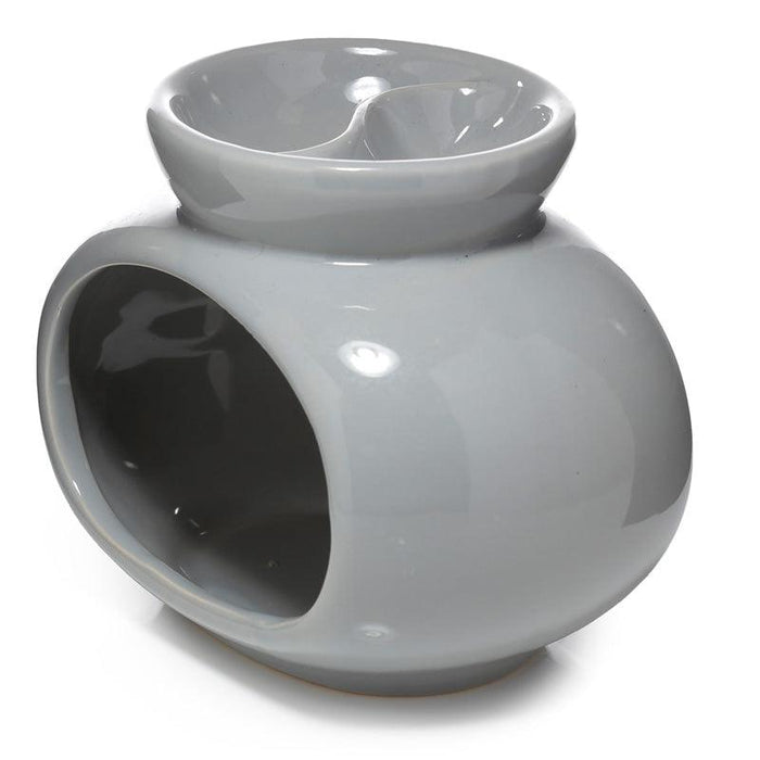 Ceramic Oval Double Dish and Tea Light Oil and Tart Burner - Grey