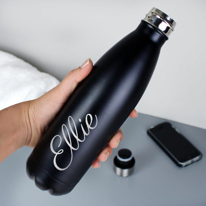 Personalised Black Stainless Steel Insulated Drinks Bottle With Name