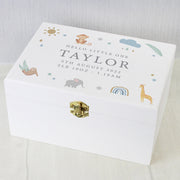 Personalised Safari Animals New Baby Memory Wooden Keepsake Box
