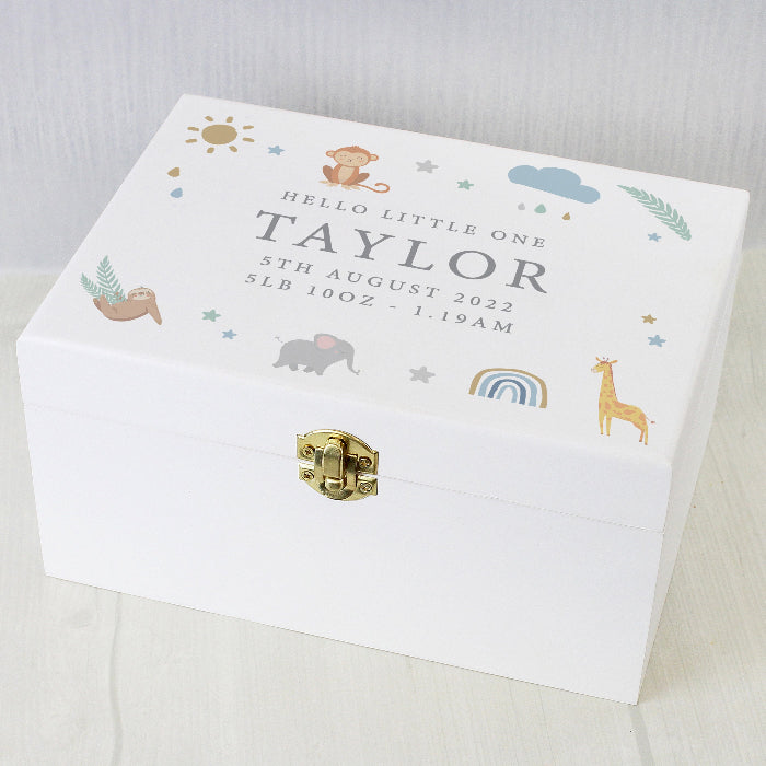 Personalised Safari Animals New Baby Memory Wooden Keepsake Box