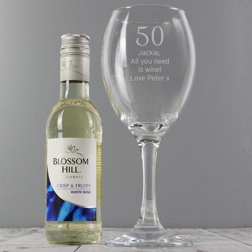 Personalised White Wine & 50th Birthday Wine Glass Set