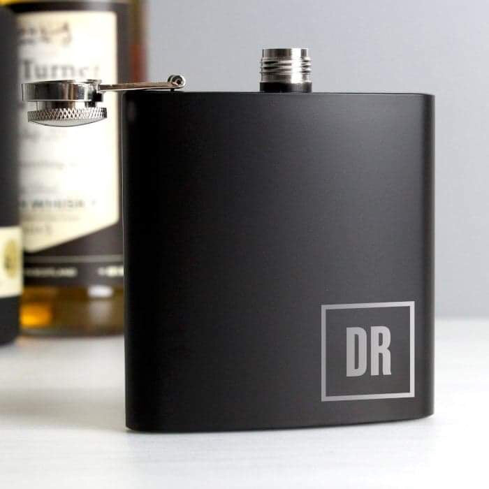 Personalised Initials Monogrammed Black Hip Flask - Myhappymoments.co.uk