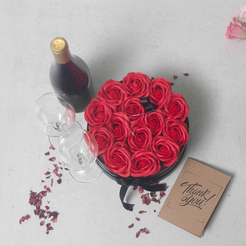 Soap Flower Gift Bouquet In Box - 14 Red Roses - Round