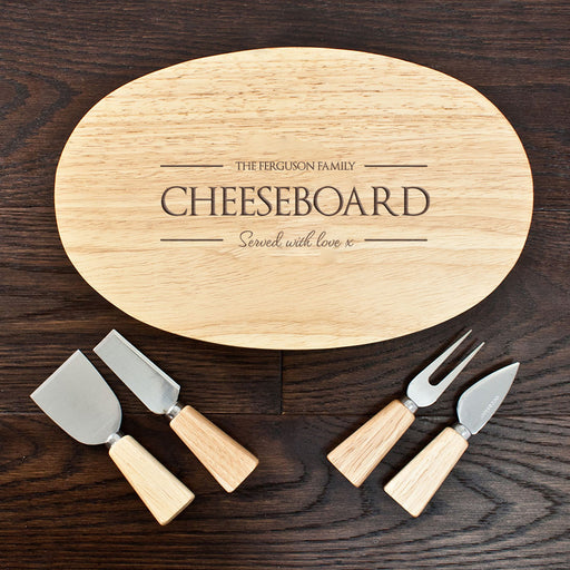 Personalised Served with Love Family Oval Wooden Cheese Board Set
