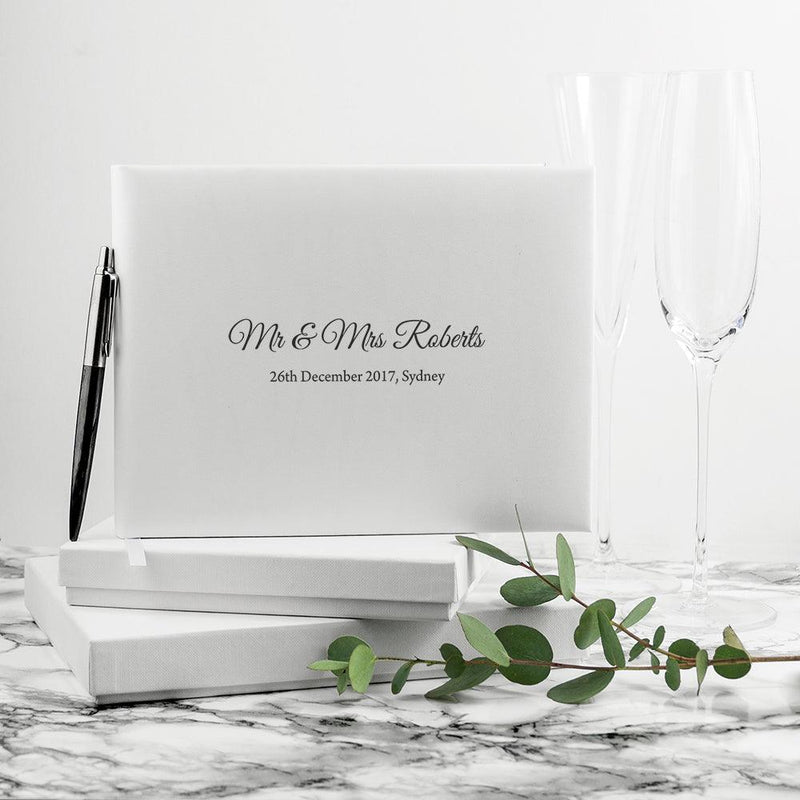 Personalised White Leather Wedding Guest Book