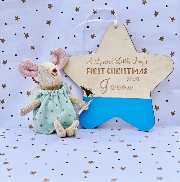 Personalised Baby Boy First Christmas Hanging Star