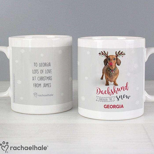 Personalised Rachael Hale Christmas Dachshund Through the Snow Mug - Myhappymoments.co.uk
