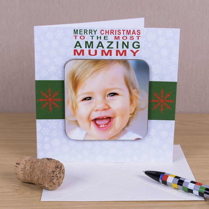 Merry Christmas To The Most Amazing Greetings Card With Photo Coaster - Myhappymoments.co.uk
